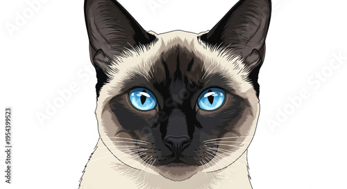 Siamese Cat Portrait with Striking Blue Eyes, Domestic Animal, Purebred Feline