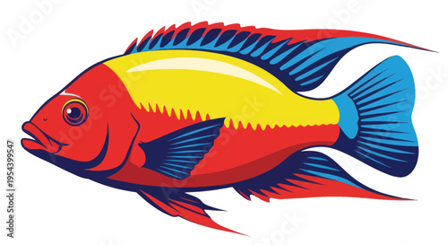 Vibrant Tropical Cichlid Fish Illustration - Colorful Aquatic Life