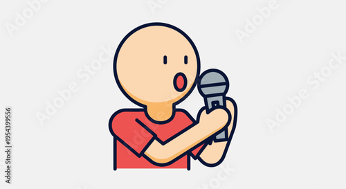 Cartoon Man Singing into Microphone Loudly.