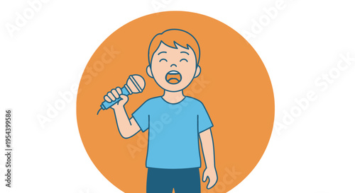 Young Man Singing into Megaphone Loudly.