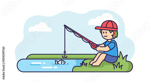 Young Boy Fishing by the Water.