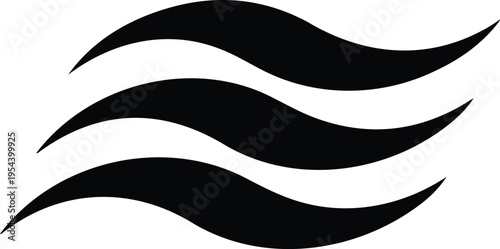 Minimalist black and white wave logo design with three flowing abstract swoosh lines for corporate identity branding isolated vector illustration on white background.