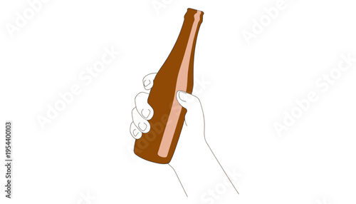 A hand holding a brown glass beer bottle illustration vector