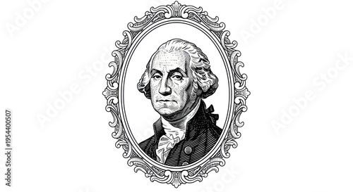 George Washington Portrait Illustration Oval Frame