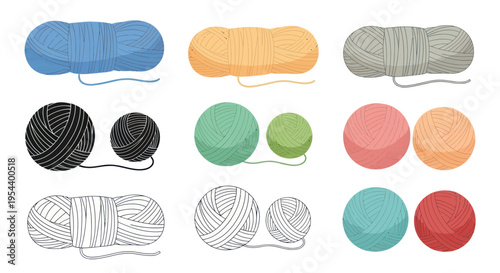 Colorful Yarn Balls and Skeins for Knitting and Crafting - Vector Illustration