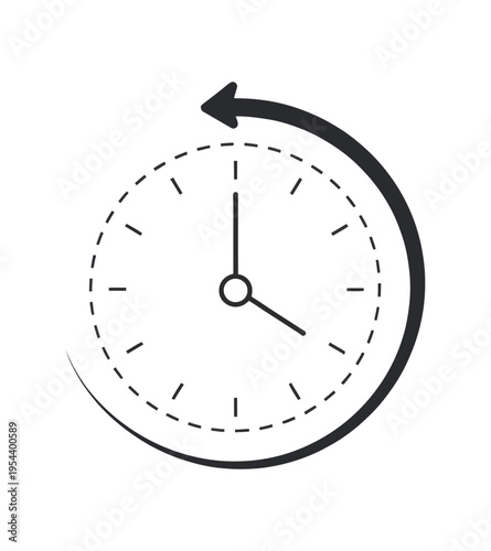 Vector of a clock with an arrow circling around the clock face in a counterclockwise motion.