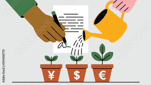 Modern minimalist digital illustration showcasing online shopping experience with mobile phone and gift box