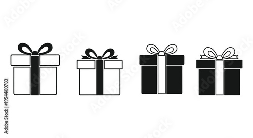 A collection of festive gift box vector illustration icons for celebration and holiday season designs