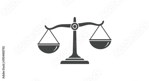 Clean vector graphic of a symmetrical balance scale, embodying concepts of justice, law, and equitable measurement.