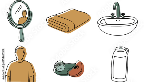 Morning routine illustration with calm start and bathroom essentials