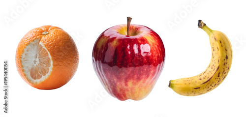 Apple, Orange and Banana Isolated on Transparent Background
