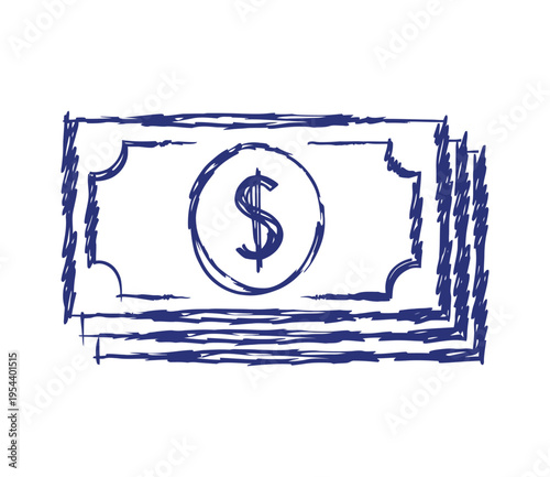 Vector of a stack of banknotes with a dollar sign prominently displayed in the center