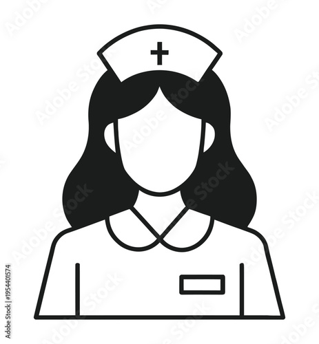 Vector of a nurse wearing a traditional hat with a cross insignia over a white uniform with a pocket in a front view
