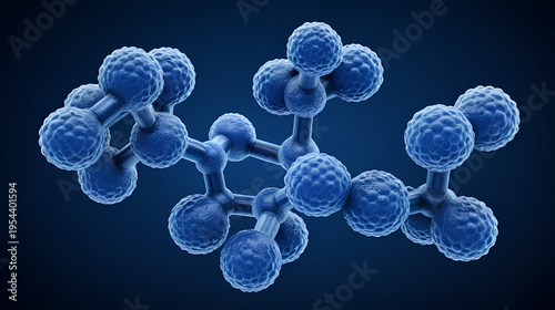 Arachidonic acid, AA, ARA molecule. It is unsaturated omega-6 fatty acid, is precursor in biosynthesis of prostaglandins, thromboxanes, leukotrienes. Dark blue background