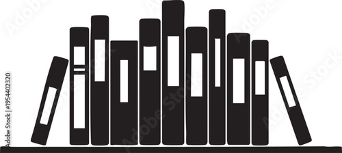 Set of 13 book icons vector, black bookshelf