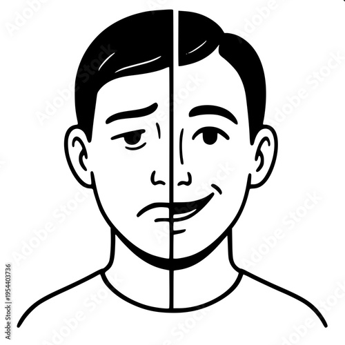 Two sides of human mood and mental health awareness silhouette