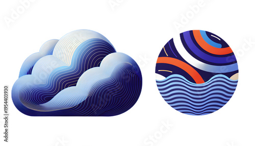 Modern 3D cloud storage and data sync icons with soft gradients, isolated on transparent background. Perfect for SaaS dashboards, cloud computing apps and tech presentations.