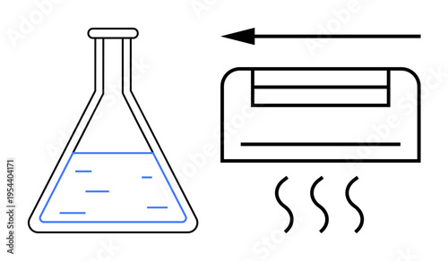 Temperature control. Laboratory flask and air conditioning symbol temperature control in scientific processes. Temperature control is essential in experiments and cooling systems. Useful for science