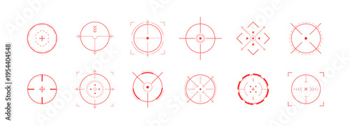 Crosshair Hud red. Sniper scope target for shooting game. Combat interface design and visuals. Military Vector illustration.