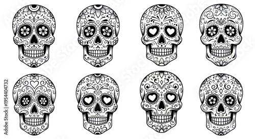 Day of the Dead Sugar Skull Collection: Intricate Floral and Heart Designs