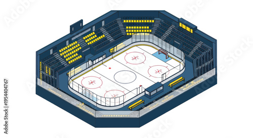 Isometric Hockey Arena Interior with Ice Rink and Seating