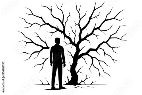 Overcoming challenges with person at a broken wall silhouette art