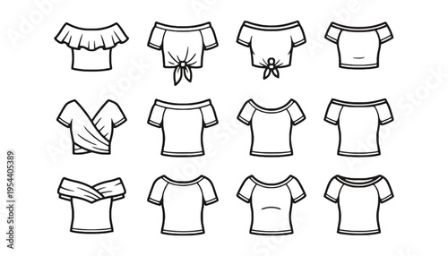 Off shoulder top fashion vector set for designers and artists