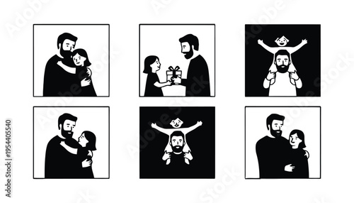 Father vector illustrations of various tender moments with children