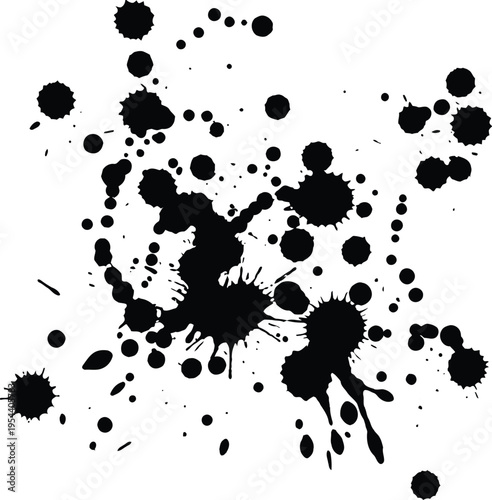 Abstract art black ink splatter on white background