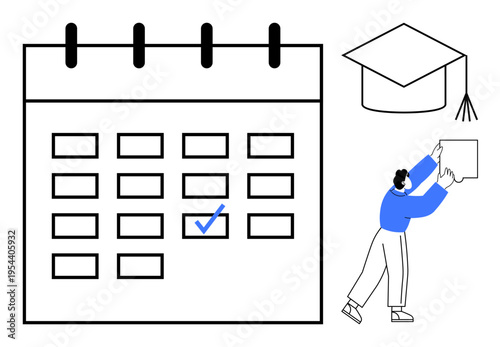 Academic calendar concept. A checked date signifies planning for education milestones thumbs up exams or graduation. Useful for education, organization, time management, and academic success