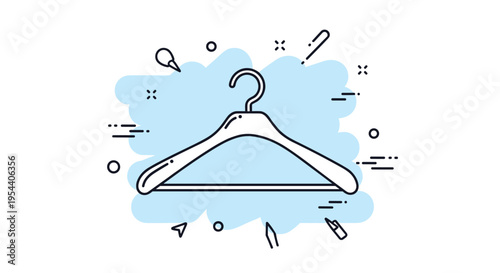 Simple clothes hanger line icon on a blue splash background, used for fashion retail, laundry, or wardrobe organization.