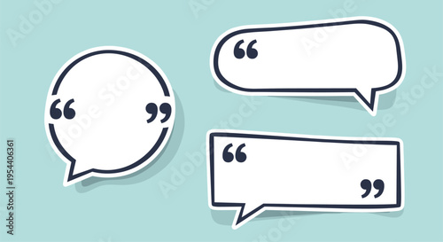 Set of three different speech bubbles containing quotation marks, ideal for customer testimonials, quotes, or dialogues.