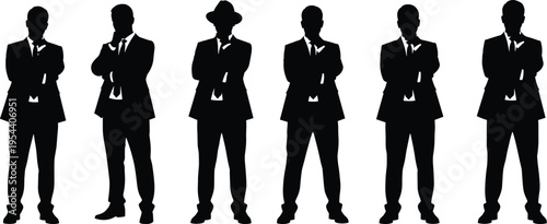 Black silhouettes of businessmen in suits and ties