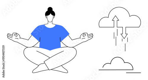 Technology connection. mindful practices balancing with cloud computing technology. Technology integration with wellness, mindfulness in tech, stress management, and digital balance