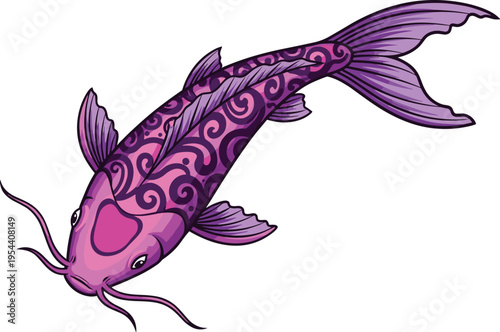 Purple koi fish with swirling pattern on body purple fish pink fish decorative fish