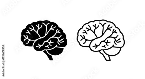 Human brain icon, black and white, medical symbol, graphic, vector