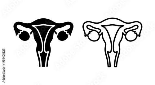 Female uterus icon, black and white, reproductive health symbol, vector
