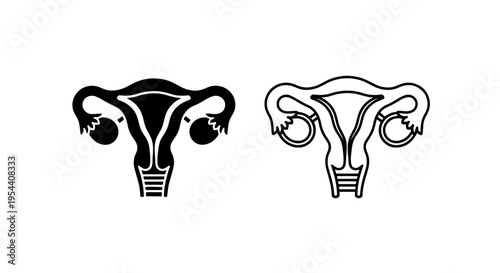 Female uterus icon, black and white, reproductive health symbol, vector