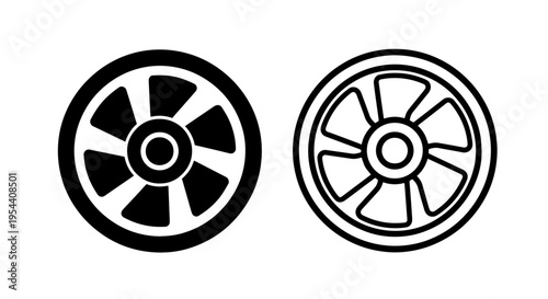 Wheel rim icon: automotive, vehicle, and transportation symbol