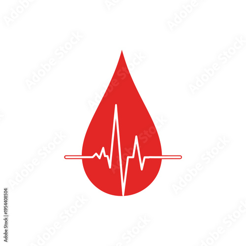 Blood Drop with Heartbeat ECG Line Vector 
