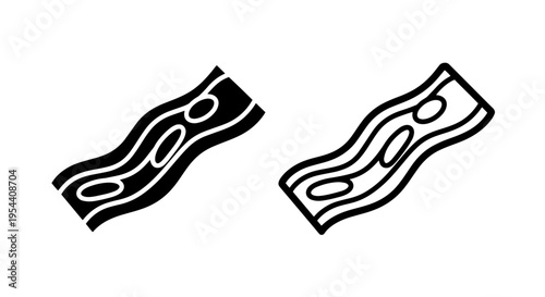 Bacon strips with fat dots icons: silhouette and outline
