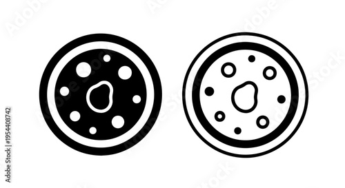 Round sausage icons: silhouette and outline, food graphic