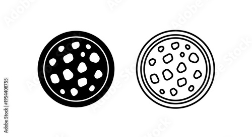 Pepperoni slice icons: silhouette and outline, food graphic