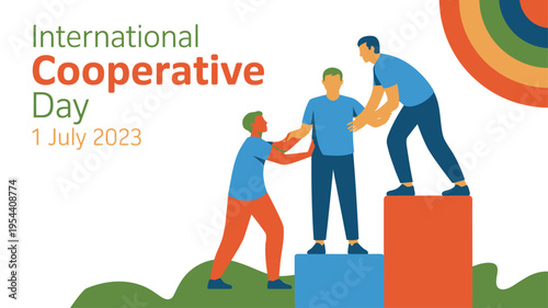 People assisting each other climbing up blocks symbolizing teamwork and cooperation