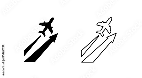 Airplane taking off icon. upward trend, growth, and travel concept graphic