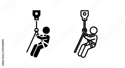 Zipline icon vector silhouette black and white - adventure activity with adventure park