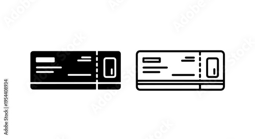 Train ticket icon vector silhouette black and white - journey pass with ticket stub