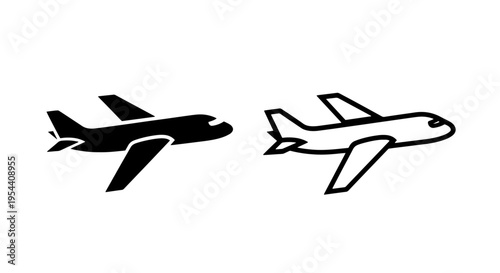 Small airplane icon vector silhouette black and white - private jet with light aircraft