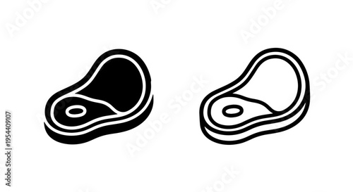 Raw meat steak icon: black silhouette and white outline isolated