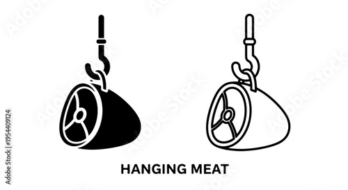 Hanging meat icon: black silhouette and outline, isolated food graphic